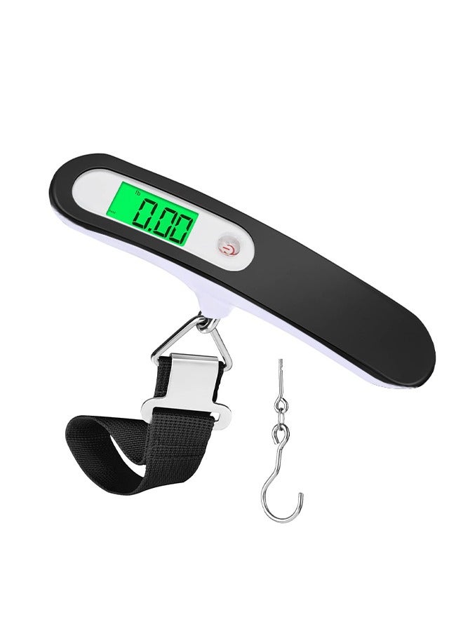 DL Pack All 50kg Luggage Scale Stainless Steel Portable Digital Handheld Luggage Scale Baggage Scale Travel Weight Scale for Luggage with Backlit LCD Display Battery Included Black/White - Image 1