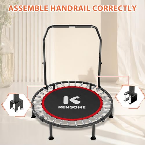 K KENSONE 40” Mini Flodable Spring Rebounder Trampoline for Adults with Adjustable Bar, Small Exercise Trampoline for Indoor Workout and Fitness, Purple Resistance Band Included, Max Load 330 LBS - Image 5