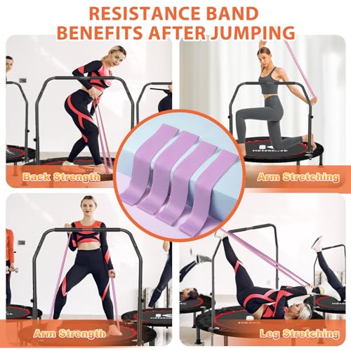 K KENSONE 40” Mini Flodable Spring Rebounder Trampoline for Adults with Adjustable Bar, Small Exercise Trampoline for Indoor Workout and Fitness, Purple Resistance Band Included, Max Load 330 LBS - Image 3