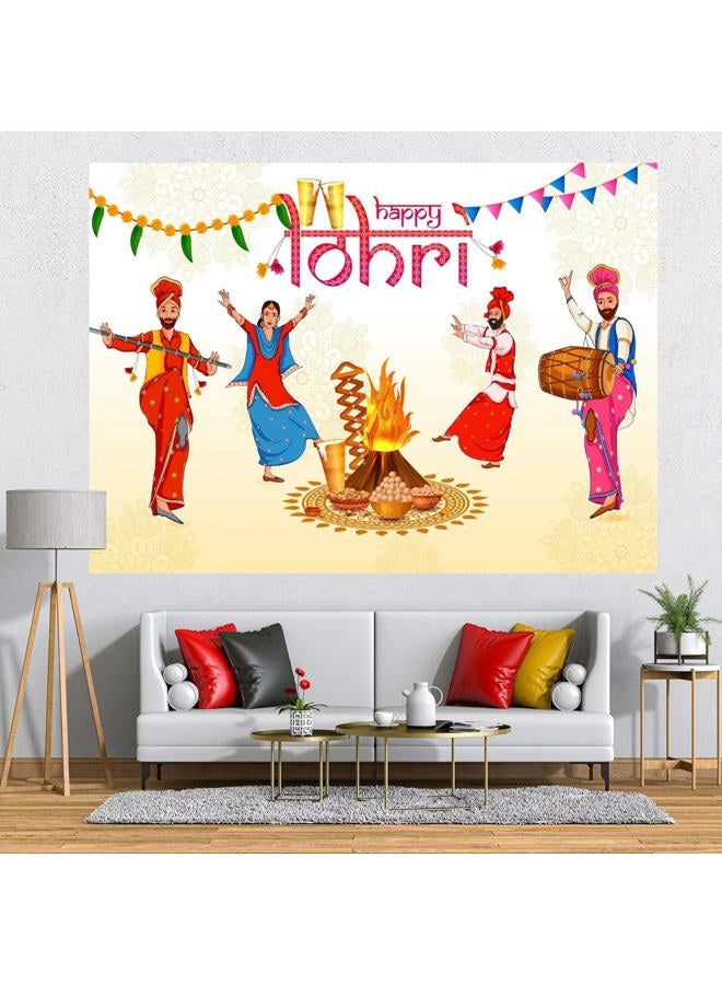 CORFOTO 7x5ft Fabric Happy Lohri Festival Backdrop Cartoon Indian People Punjabi Religious Holiday Background for Harvesting Festival Party Decorations Banner Kids Adults Photo Props - Image 4