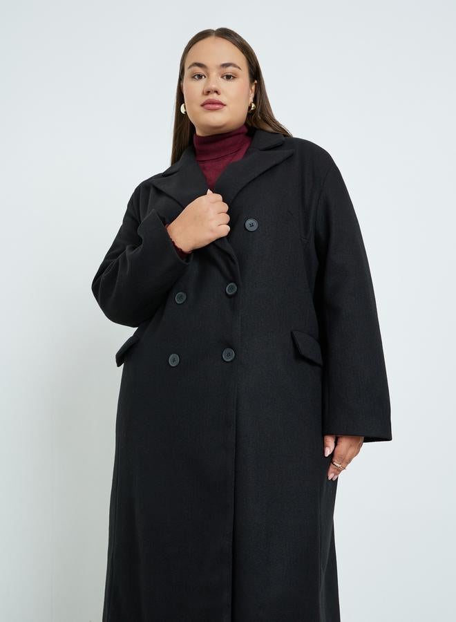 Styli Plus Size Black Longline Double Breasted Coat - Image 2
