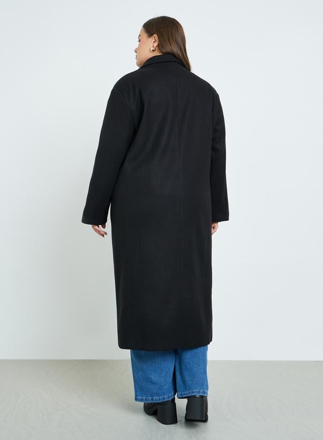 Styli Plus Size Black Longline Double Breasted Coat - Image 4