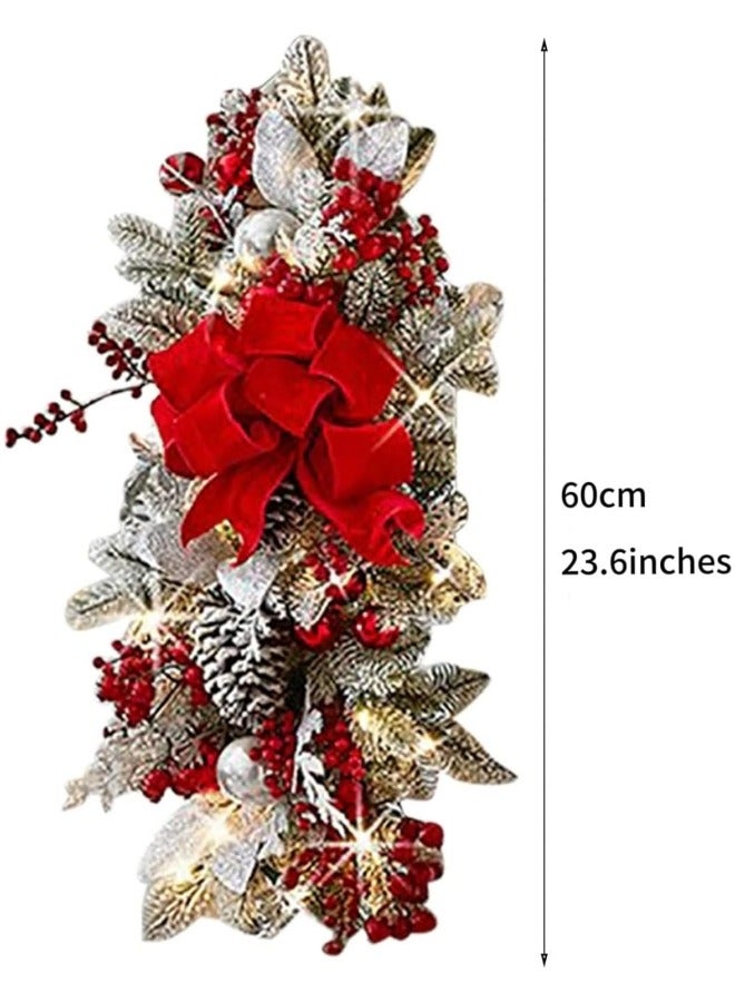 CCOVERY إكليل عيد الميلاد المضيء، 23.6 بوصة زينة عيد الميلاد الاصطناعية بدون سلك مع أضواء خيطية للتعليق على الجدران والأبواب والنوافذ مع زينة على شكل دمعة وزينة قوس حمراء - Image 4