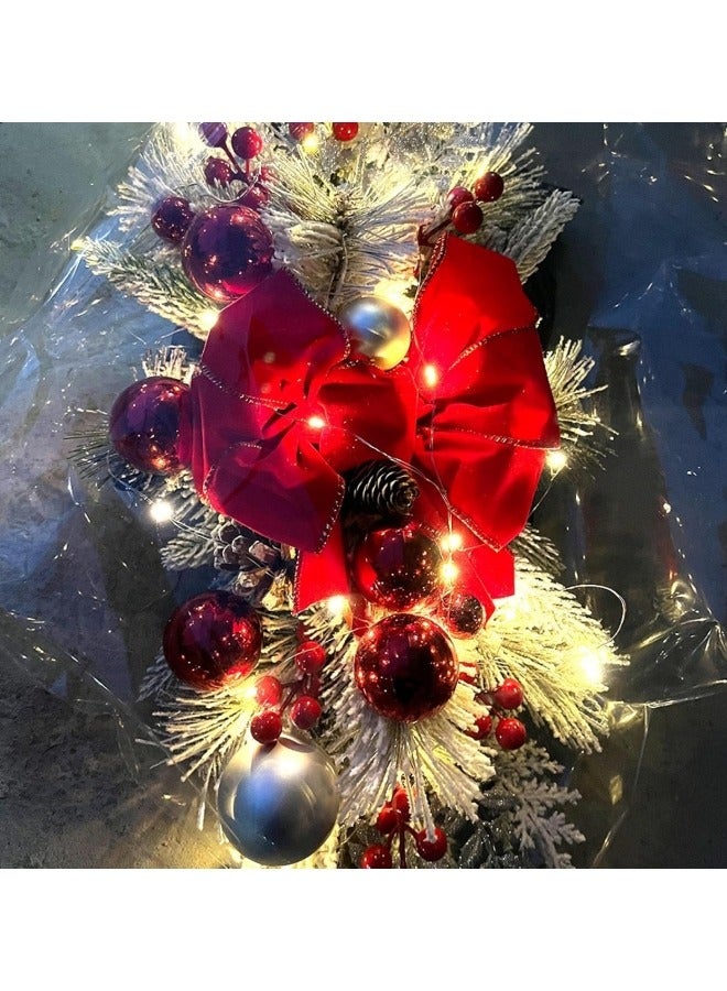 CCOVERY إكليل عيد الميلاد المضيء، 23.6 بوصة زينة عيد الميلاد الاصطناعية بدون سلك مع أضواء خيطية للتعليق على الجدران والأبواب والنوافذ مع زينة على شكل دمعة وزينة قوس حمراء - Image 5