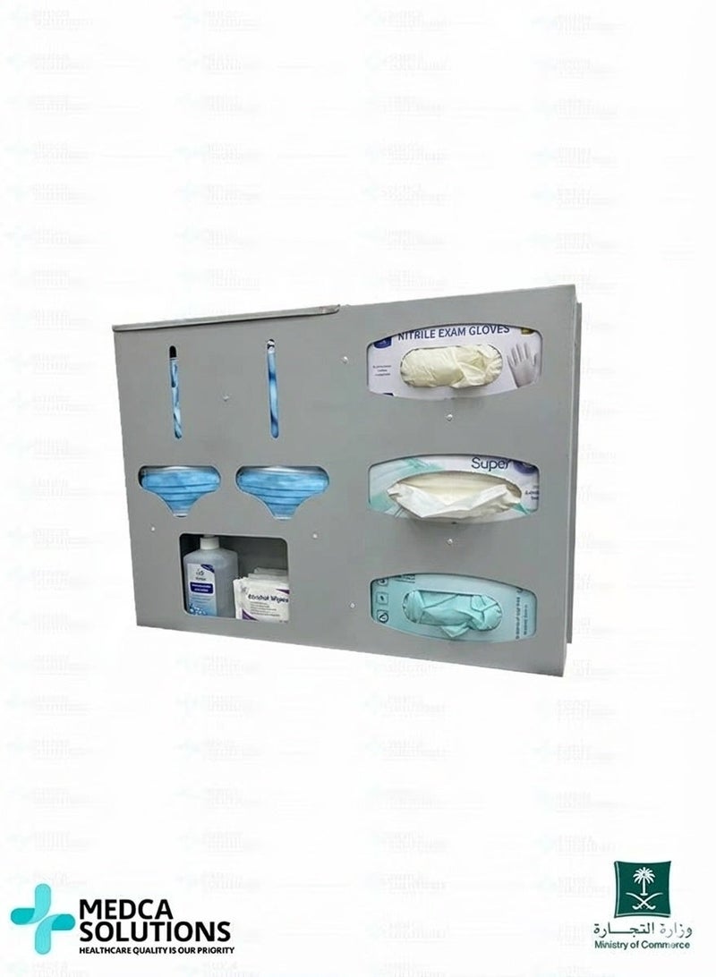 Medca Solutions Stainless Steel Wall Mounted Medical Consumables & Sanitizer Dispenser - All-in-One Hygiene Station for Gloves, Masks, & Sterilization Supplies - Image 2