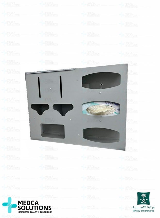 Medca Solutions Stainless Steel Wall Mounted Medical Consumables & Sanitizer Dispenser - All-in-One Hygiene Station for Gloves, Masks, & Sterilization Supplies - Image 1