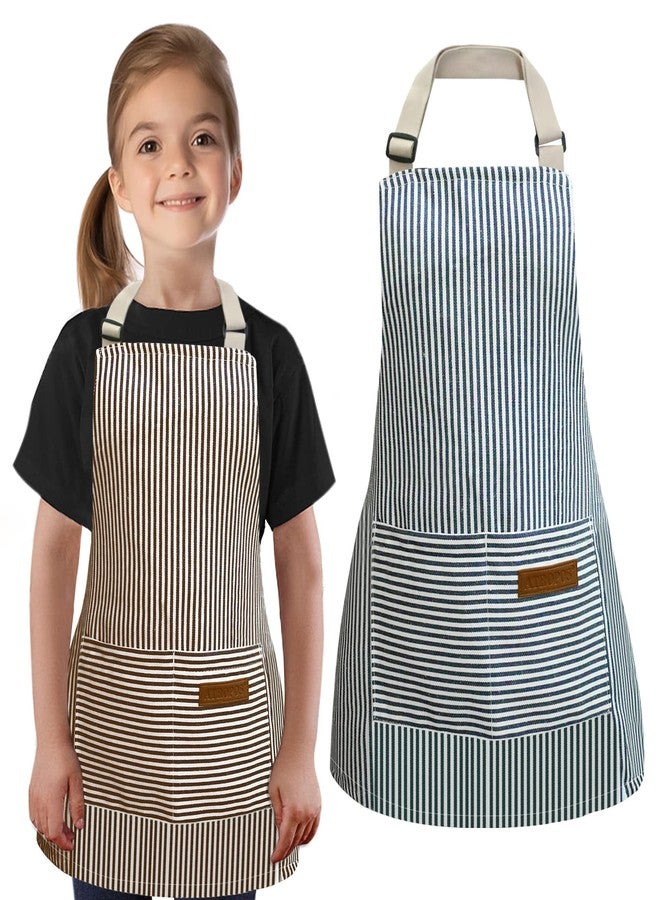 ATROPOS 2pcs Kids Aprons with Pockets - Adjustable Striped Chef Aprons for Cooking, Baking, and Art - Cute and Durable Aprons for Boys and Girls - Image 1