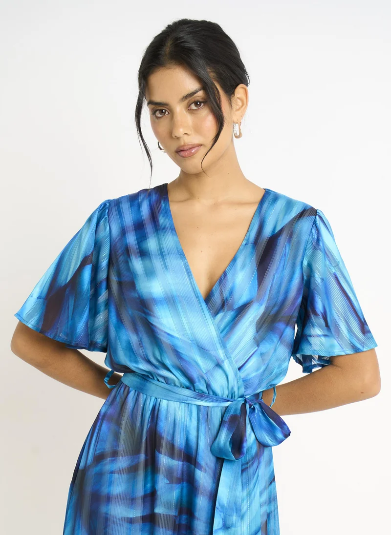 Gini London  Blue Tie Dye Print Wrap Midi Dress for Women | Best Price UAE