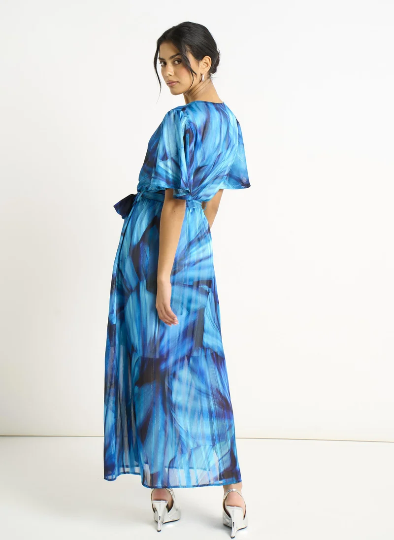 Gini London  Blue Tie Dye Print Wrap Midi Dress for Women | Best Price UAE