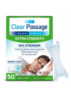 Clear Passage Nasal Strips, Clear Extra Strength, 50 Count | Works Instantly to Improve Sleep, Reduce Snoring, & Relieve Nasal Congestion Due to Colds & Allergies  - Image 1