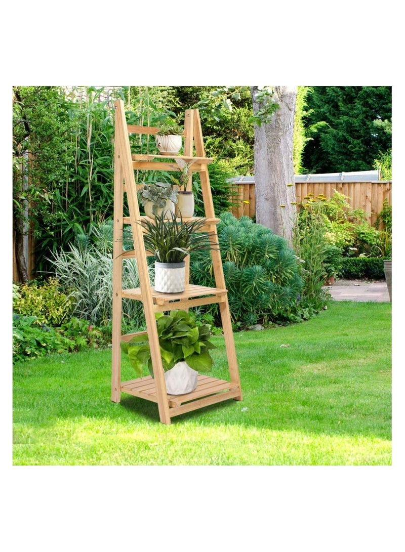 FFD Ladder Design Foldable Wooden Flower Rack & Bookshelf – Versatile Storage Stand for Flower Pots, Bedroom, Office, Restaurants, Home, Garden & Living Room Decoration  - Image 3