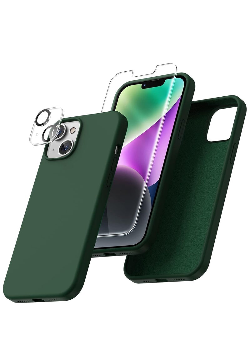 حافظة آيفون 14 بلس 5 في 1 – سيليكون سائل أخضر جبلي مع 2 واقي شاشة، 2 واقي عدسة كاميرا، وحماية كاملة من الصدمات والسقوط (6.7 بوصة) - Image 1