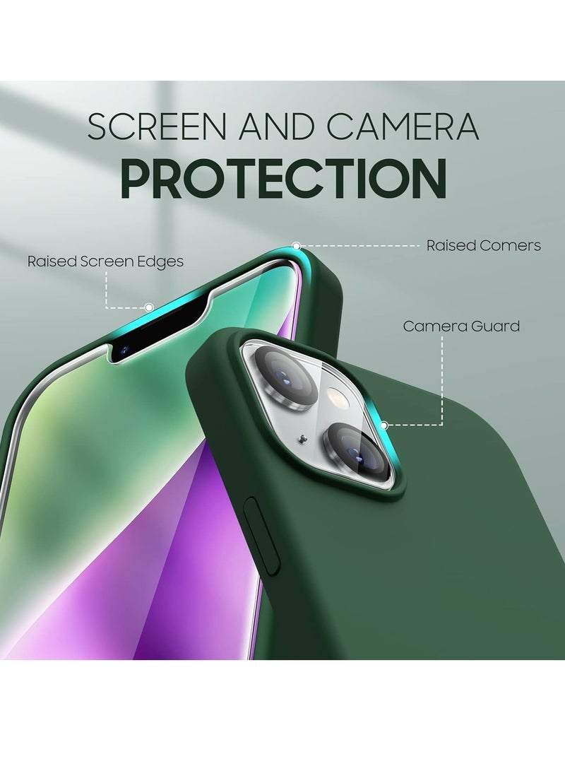 حافظة آيفون 14 بلس 5 في 1 – سيليكون سائل أخضر جبلي مع 2 واقي شاشة، 2 واقي عدسة كاميرا، وحماية كاملة من الصدمات والسقوط (6.7 بوصة) - Image 2