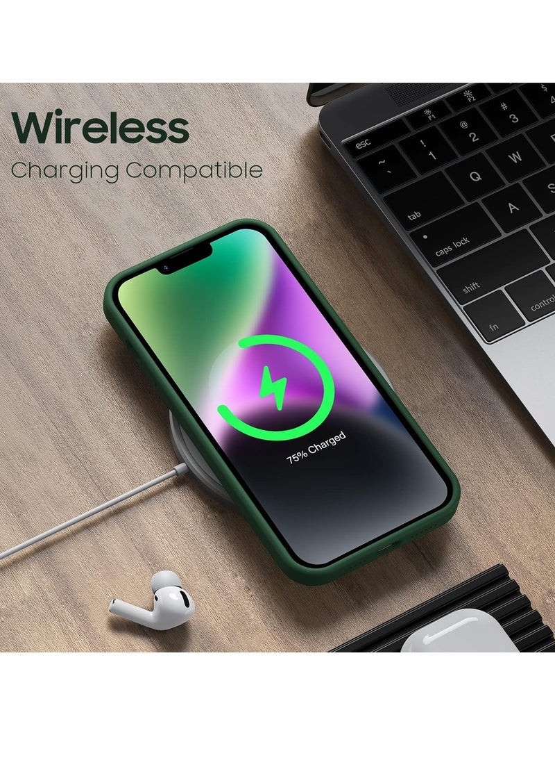 حافظة آيفون 14 بلس 5 في 1 – سيليكون سائل أخضر جبلي مع 2 واقي شاشة، 2 واقي عدسة كاميرا، وحماية كاملة من الصدمات والسقوط (6.7 بوصة) - Image 4