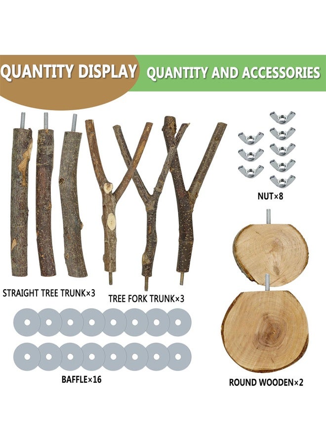 HAWAWA Parrot Bird Sta8 PCS Natural Wood Bird Perch, Wooden Parrot Perch Stand Bird Cage Branches, Bird Toys for Parakeets, Cockatiel, Conure, Budgie, Macaw Platform Accessories tion Pole - Image 3