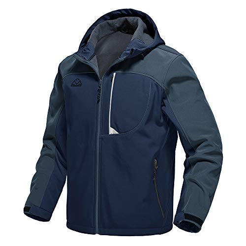 Gopune Men's Lightweight Soft Shell Jacket Fleece Lined Waterproof Hooded Hiking Winter Jacket (Navy,XL) - Image 1
