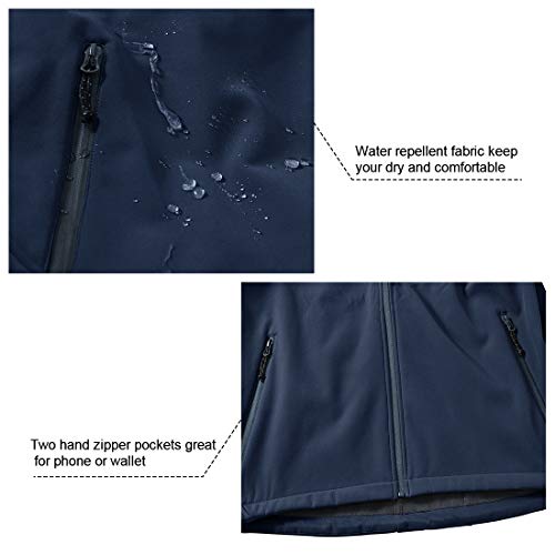 Gopune Men's Lightweight Soft Shell Jacket Fleece Lined Waterproof Hooded Hiking Winter Jacket (Navy,XL) - Image 4