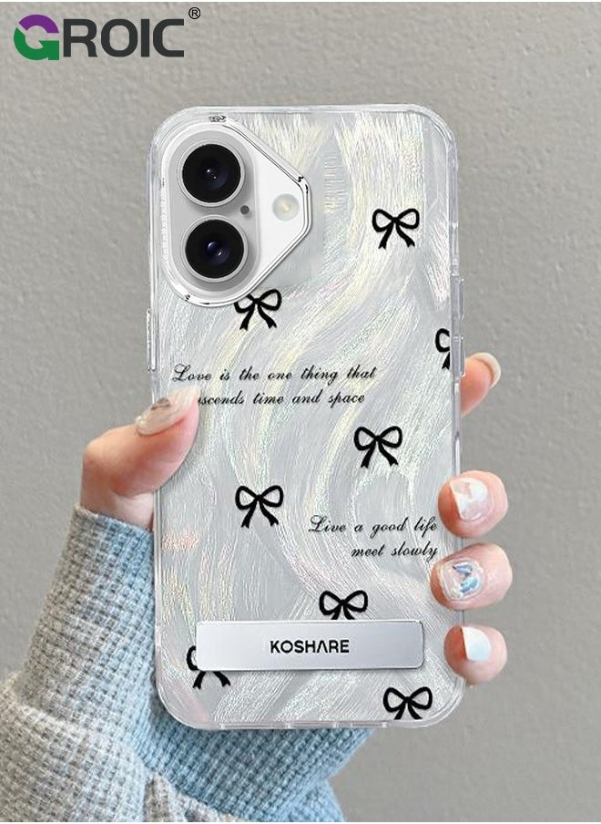 GROIC For iPhone 16 Case,Shockproof Protective Phone Case,Glitter Kickstand iPhone 16 Cover,Lens Protection Phone Shell iPhone 16,Girl Bow Phone Case for  iPhone 16 6.1''  - Image 3