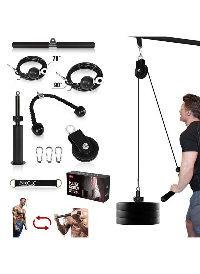 Mikolo Fitness LAT and Lift Pulley System, Dual Cable Machine(70'' and 90'') with Upgraded Loading Pin for Triceps Pull Down, Biceps Curl, Back, Forearm, Shoulder-Home Gym Equipment(Patent) - Image 1