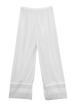 City Rose 3- Pieces Full Length Soft Inner Pants Trousers Big Lace Silk 100% with Elasticised Waistband  Women White  - Image 2