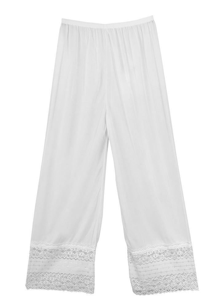 City Rose 3- Pieces Full Length Soft Inner Pants Trousers Big Lace Silk 100% with Elasticised Waistband  Women White - Image 2
