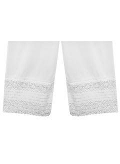 City Rose 3- Pieces Full Length Soft Inner Pants Trousers Big Lace Silk 100% with Elasticised Waistband  Women White  - Image 3