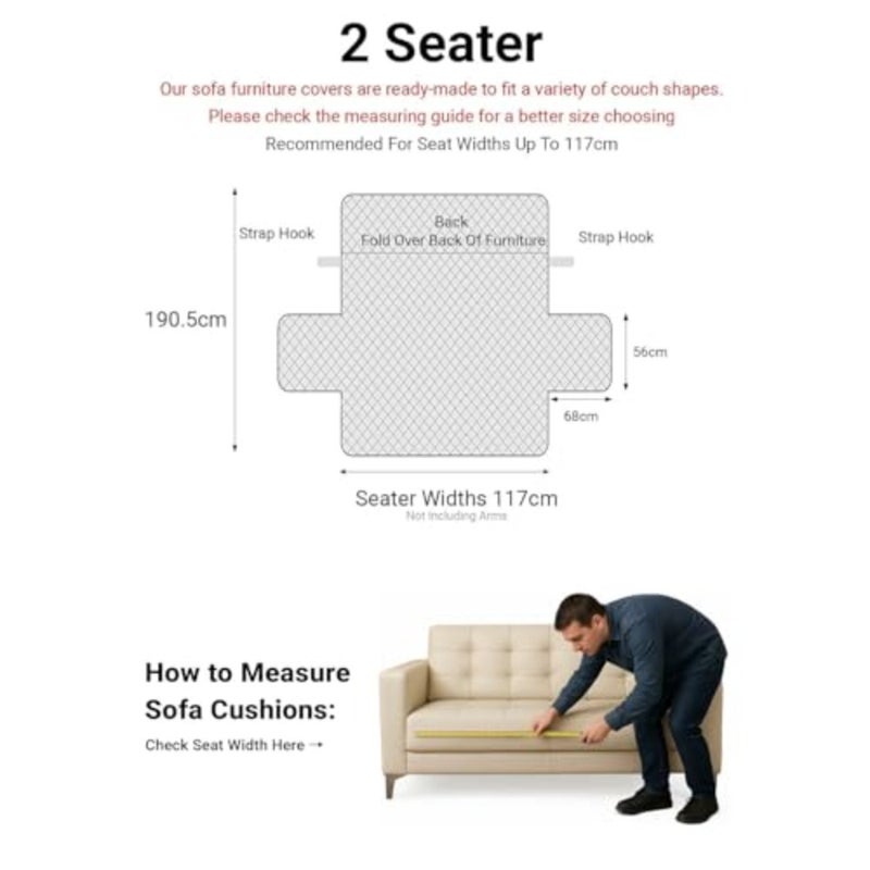 Sofa Covers Waterproof Couch Cover Non-Slip Quilted Sofa Slipcover for Dogs Furniture Protector Cover for Pets with Adjustable Strap Washable 2 Seater, Light Grey - Image 3