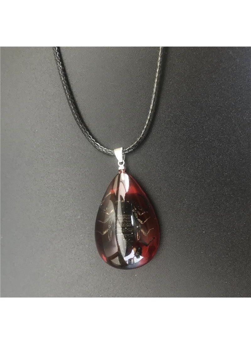 Profisher - Drop Resin Inside Real 6 Buds Scorpion Necklace Adjustable Braided Thread Sandy - Image 1