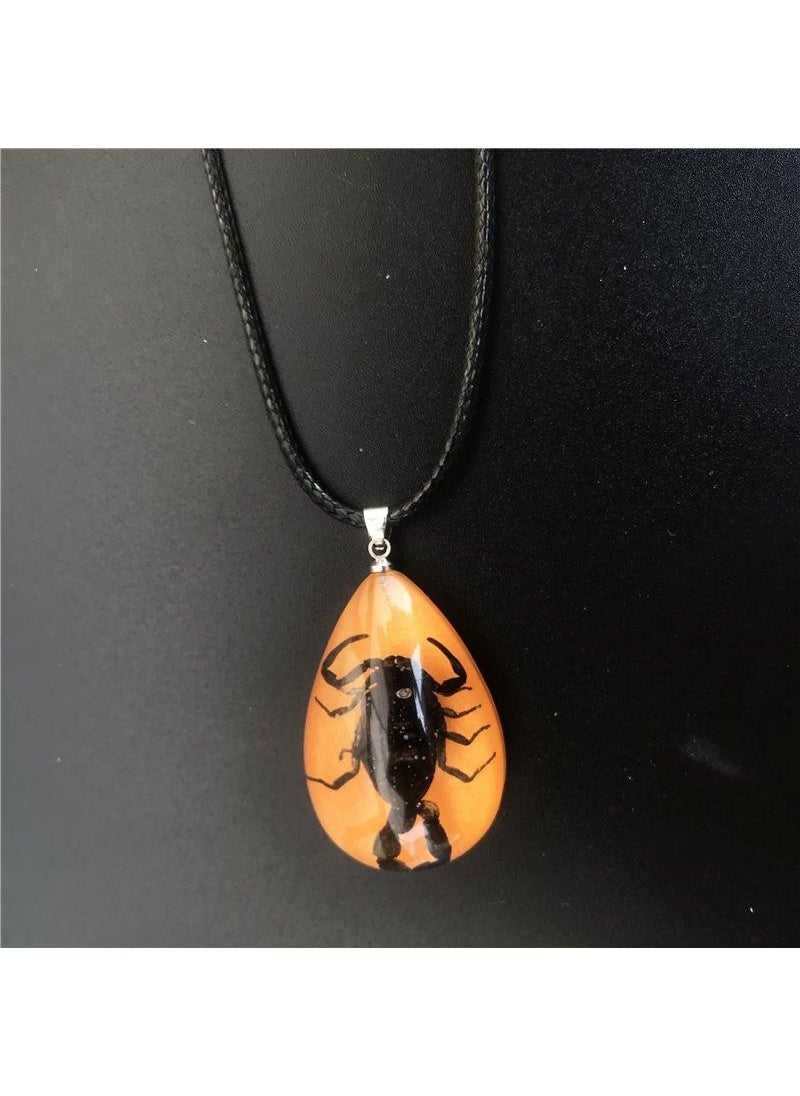 Profisher - Drop Resin Inside Real 6 Buds Scorpion Necklace Adjustable Braided Thread Sandy - Image 1