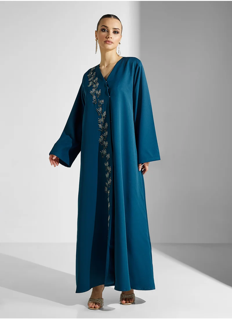 hayas closet Embellished Flared Sleeve Abaya