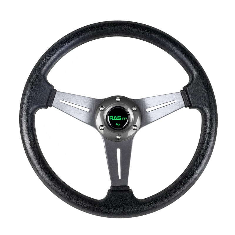 RASTP Universal Racing Steering Wheel 138350mm 6 Bolts Grip Vinyl Leather  Aluminum with Horn Button for Car Gray