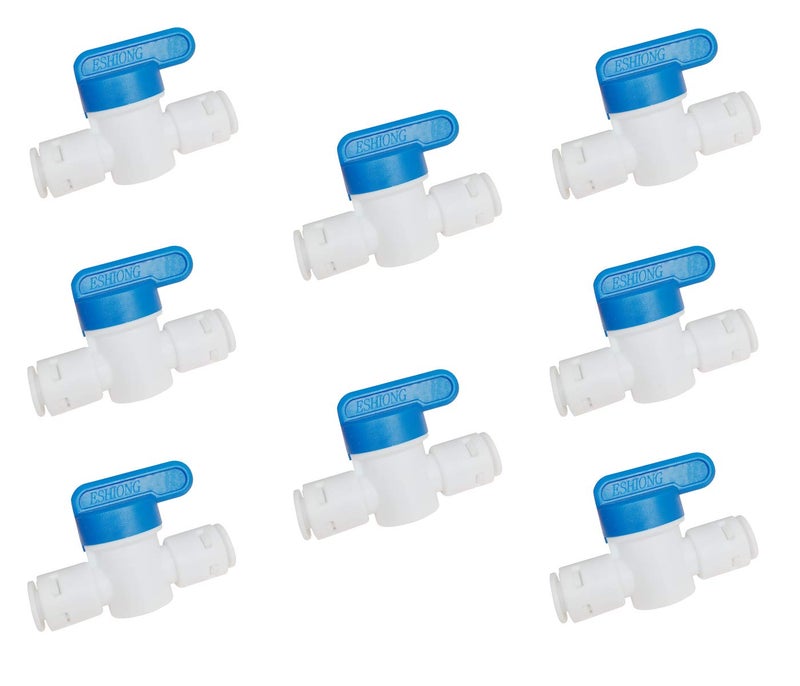 ESHIONG 1/4" Push to Connect Shut Off Ball Valve for RO(Reverse Osmosis) Water Filter,NSF Certified Plastic Quick Connect RO Fittings(8 pcs) - Image 1