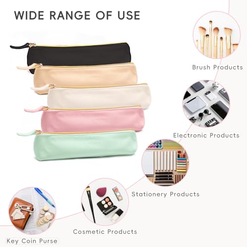 XJMWXHFC 5Pcs Small Pencil Cases, Pencil Pouch with Zipper, Cosmetic Makeup Bag, Multi-function Stationery Organizer for Home, Office, Vacation (Black, Green, White, Pink, Beige) - Image 4