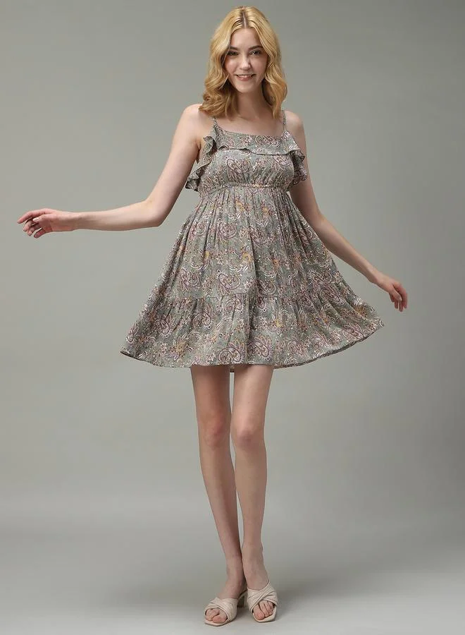Outzidr  Green Strappy Printed Mini Dress for Women | Best Price UAE
