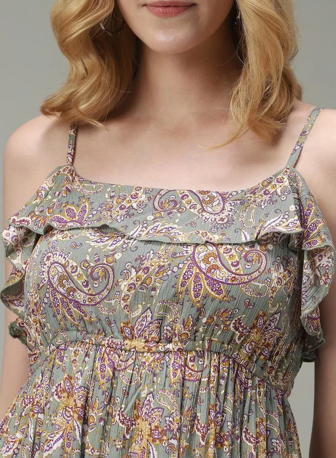 Outzidr  Green Strappy Printed Mini Dress for Women | Best Price UAE