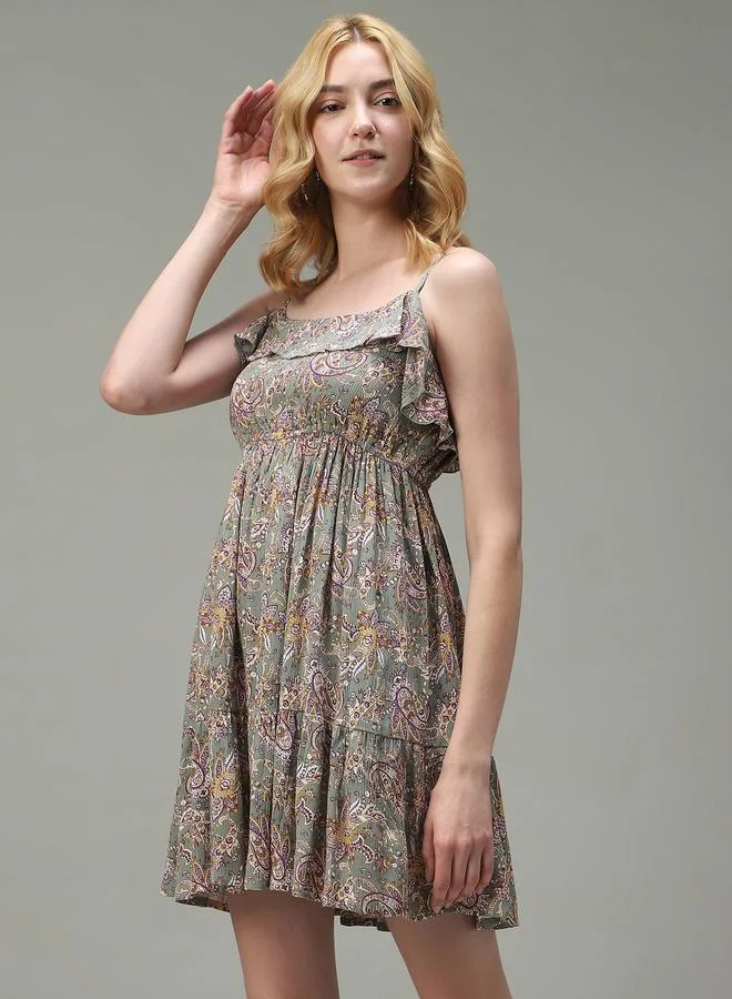 أوجيدر فستان قصير مطبع بحمالات كتف رفيعة