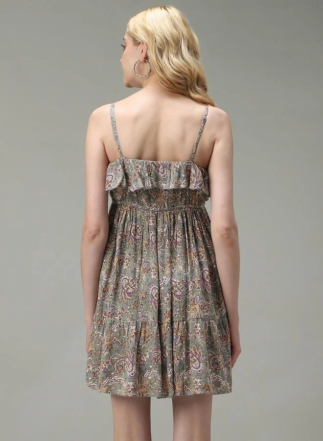 Outzidr  Green Strappy Printed Mini Dress for Women | Best Price UAE