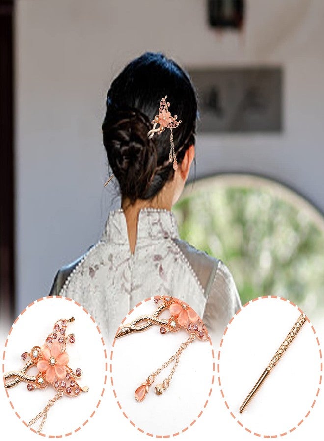 Meisuitd Flowers Hair Chopsticks Butterfly Hair Bun Sticks Hair Pins for Long Thick Hair Chinese HanFu Hair Ornament Decorative Chignon Pin Japanese Geisha Hair Accessories for Women - Image 4
