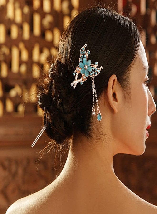 Meisuitd Flowers Hair Chopsticks Butterfly Hair Bun Sticks Hair Pins for Long Thick Hair Chinese HanFu Hair Ornament Decorative Chignon Pin Japanese Geisha Hair Accessories for Women - Image 5