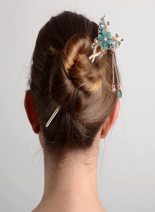 Meisuitd Flowers Hair Chopsticks Butterfly Hair Bun Sticks Hair Pins for Long Thick Hair Chinese HanFu Hair Ornament Decorative Chignon Pin Japanese Geisha Hair Accessories for Women - Image 3