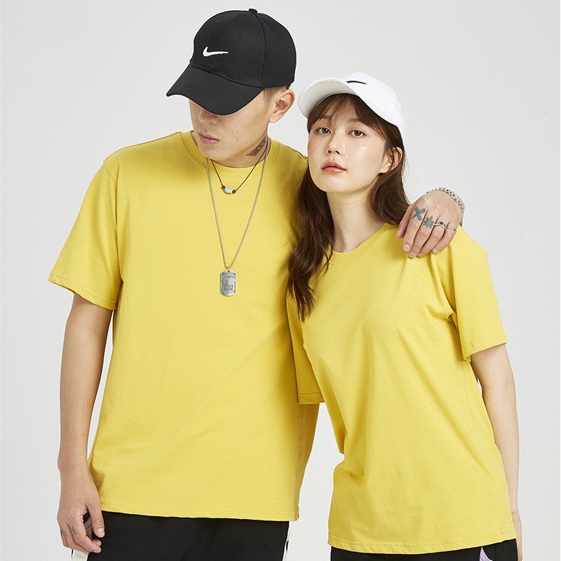 190g 40 PCs Ice Silk Pure Cotton high-end short sleeve rib round neck T-shirt solid color men's and women's loose T-shirt custom - Image 2