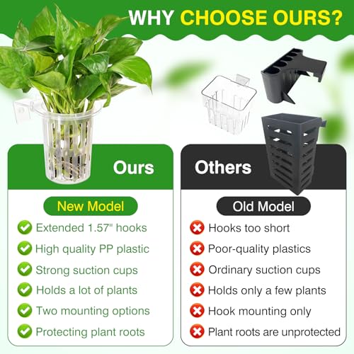Borlech 2025 New Upgraded Large Aquarium Plant Holder with 1.57-inch Extension Hooks and Suction Cups for Fish Tank Aquaponic Plant Cultivation and Aquascape Accessories Decorations (4 PCS) Transparent - Image 4
