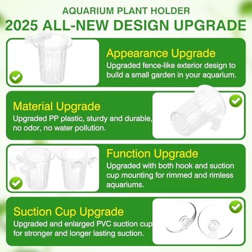 Borlech 2025 New Upgraded Large Aquarium Plant Holder with 1.57-inch Extension Hooks and Suction Cups for Fish Tank Aquaponic Plant Cultivation and Aquascape Accessories Decorations (4 PCS) Transparent - Image 5
