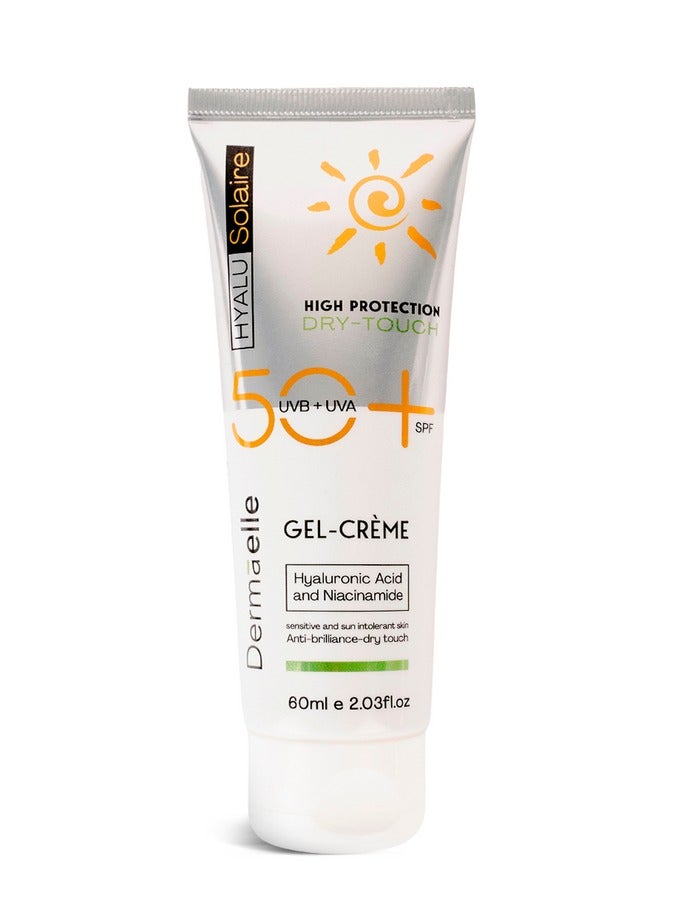 كريم جل واقٍ من الشمس Dermaelle Halyu Solaire بحماية عالية SPF 50+، بملمس جاف، للبشرة الحساسة وغير المتحملة للشمس – 60 مل