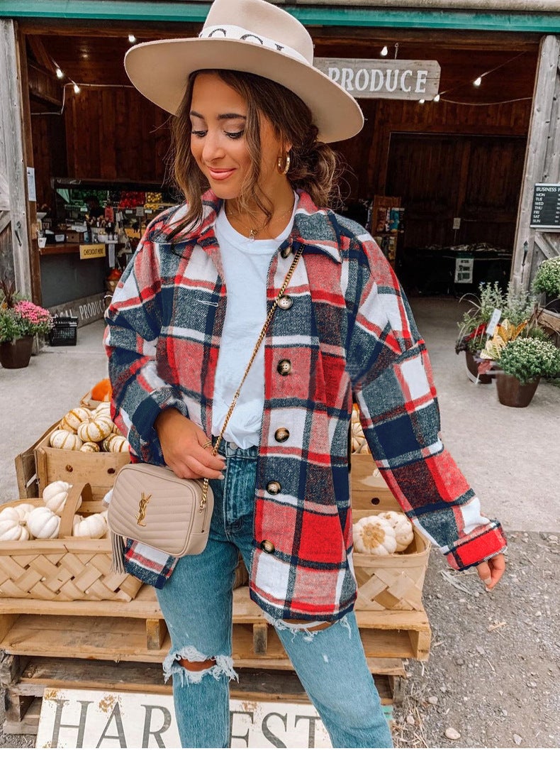 2021 Autumn Womens Plaid Long-Sleeve Shirt Grey  - Image 2