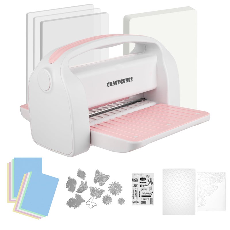 CraftGenes Manual Die Cutting Machine and Embossing Machine, 9'' Opening Size for Cardmaking, Scrapbooking, and DIY Crafts â€“ Foldable Complete Set with A4 Die Cuts, Embossing Folders, and Plates(Pink) - Image 1