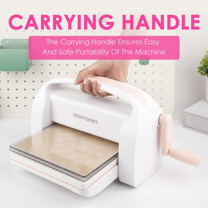 CraftGenes Manual Die Cutting Machine and Embossing Machine, 9'' Opening Size for Cardmaking, Scrapbooking, and DIY Crafts â€“ Foldable Complete Set with A4 Die Cuts, Embossing Folders, and Plates(Pink) - Image 5