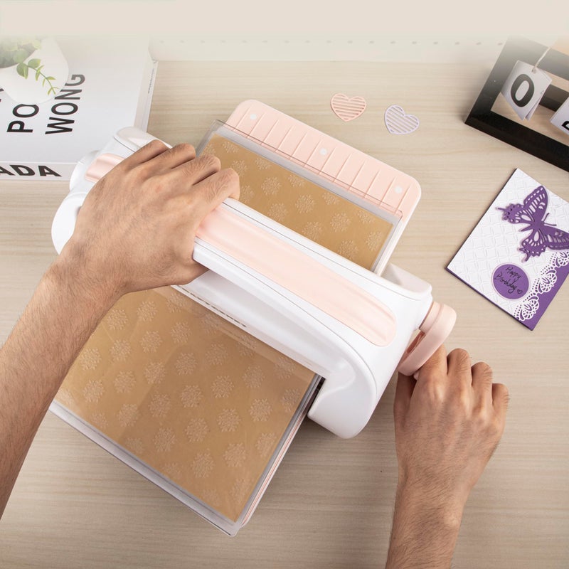 CraftGenes Manual Die Cutting Machine and Embossing Machine, 9'' Opening Size for Cardmaking, Scrapbooking, and DIY Crafts â€“ Foldable Complete Set with A4 Die Cuts, Embossing Folders, and Plates(Pink) - Image 2