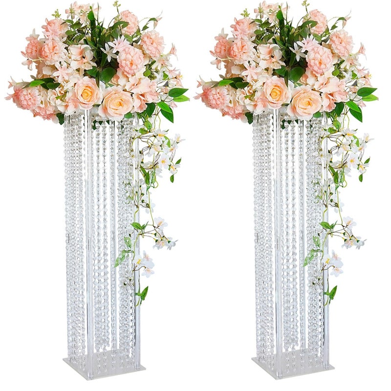 Lovecat Set of 2 Acrylic Vases Wedding Centerpieces for Table Clear Columnar Flower Stands Flower Display Racks Tall Chandelier Vases for Birthday Party Wedding Home Decor 315 x2pcs