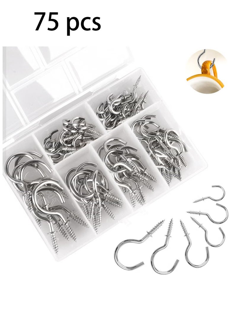 يا إلهي - 75pcs السنانير الصغيرة المسمار في ، 6 أحجام السنانير المسمار المعدني للخشب ، خطافات الكوب المسمار ، - Image 1